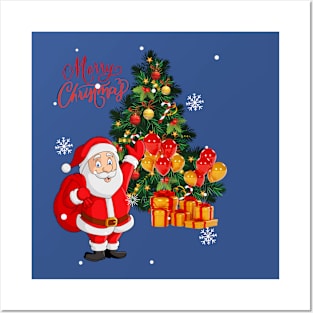 Santa Claus near the Christmas tree Posters and Art